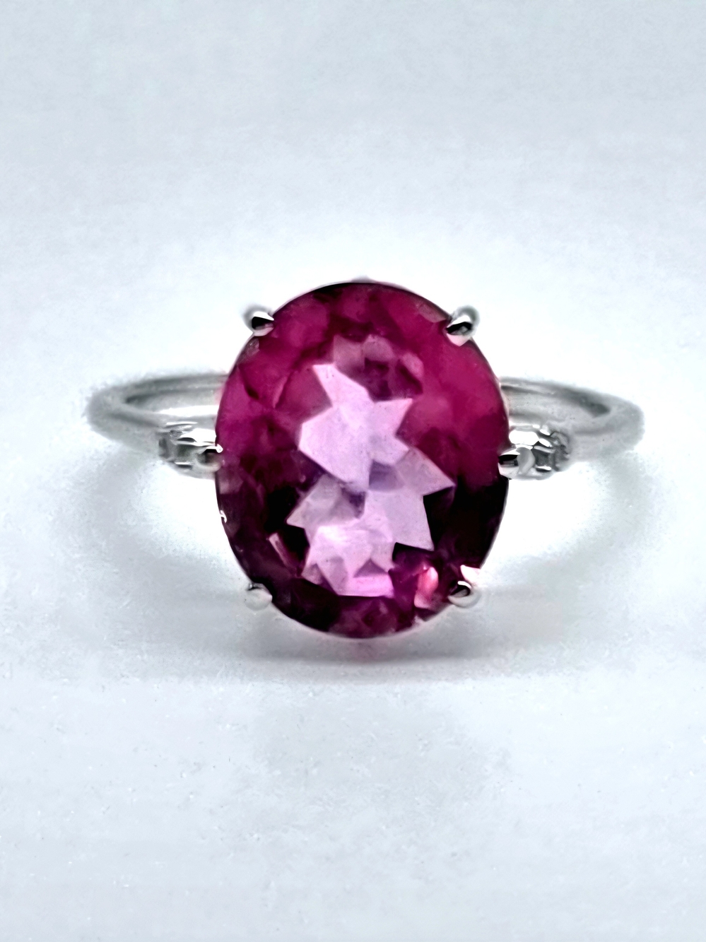 5.10 CT Pink Topaz Ring, 925 Sterling Silver Oval Gemstone Ring, White Zircon
